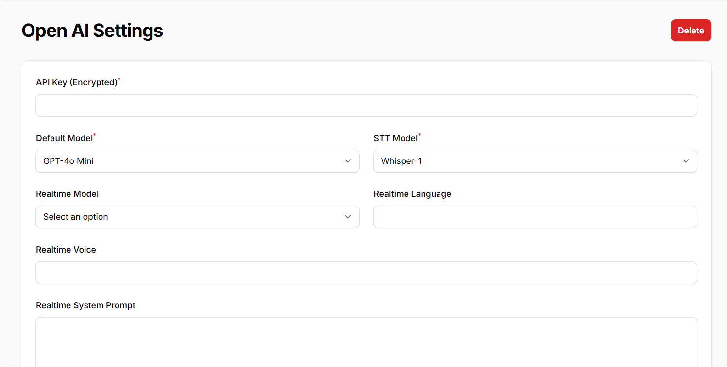Call Agent – OpenAI Settings Configuration (Tenant Guide)